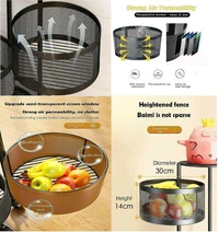 SHOPARAM 3 Layer Kitchen Rotating Round Trolley Storage Rack with Wheels, Organizer Items and Solutions for Shelf Fruit & Vegetable Rack,Household Corner Fruits Grocery Potatoes,Detachable Basket