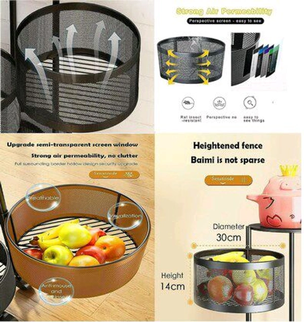 SHOPARAM 3 Layer Kitchen Rotating Round Trolley Storage Rack with Wheels, Organizer Items and Solutions for Shelf Fruit & Vegetable Rack,Household Corner Fruits Grocery Potatoes,Detachable Basket