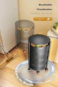 SHOPARAM 3 Layer Kitchen Rotating Round Trolley Storage Rack with Wheels, Organizer Items and Solutions for Shelf Fruit & Vegetable Rack,Household Corner Fruits Grocery Potatoes,Detachable Basket