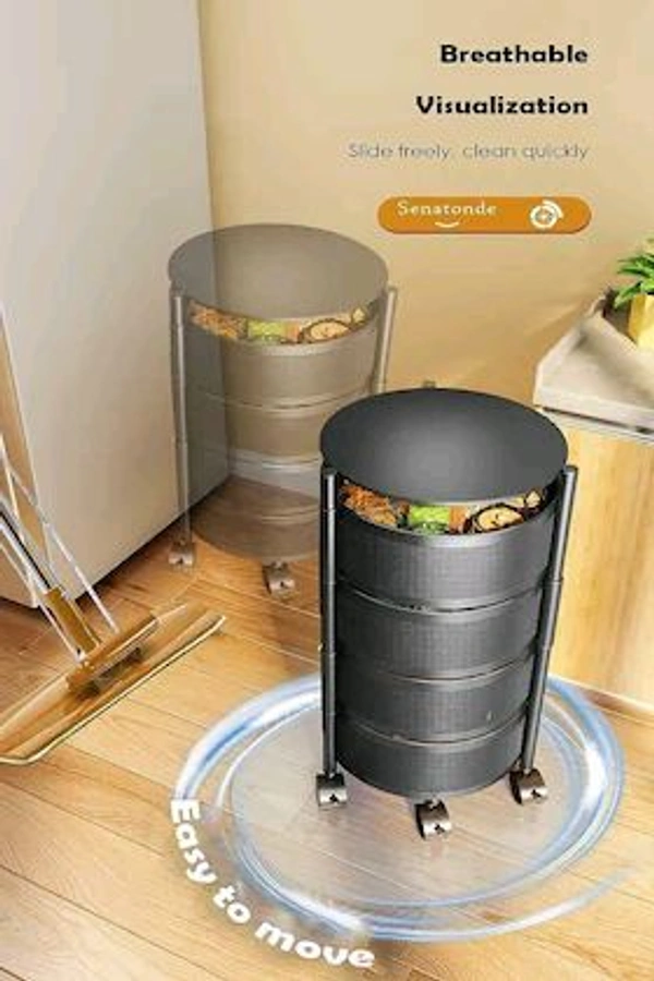 SHOPARAM 3 Layer Kitchen Rotating Round Trolley Storage Rack with Wheels, Organizer Items and Solutions for Shelf Fruit & Vegetable Rack,Household Corner Fruits Grocery Potatoes,Detachable Basket