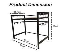 DRY LINE Microwave Oven Stand Adjustable Metal Shelf Rack with Hooks Kitchen Organizer Made in India