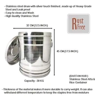 BH Bartan BH BARTAN HUB Stainless Steel Large Rice/Flour(Aatta) Container /Storage Set of 1 (Dishwasher Safe , 30 KG , Tea , Coffee , Sugar Container )