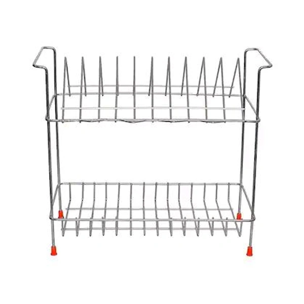 Geschir Steels Stainless Steel 2 Shelf Wall Mount Kitchen Racks | Dish Rack with Cutlery and Plate Kitchen Stand | Modular Kitchen Bartan Stand | Multipurpose Stand