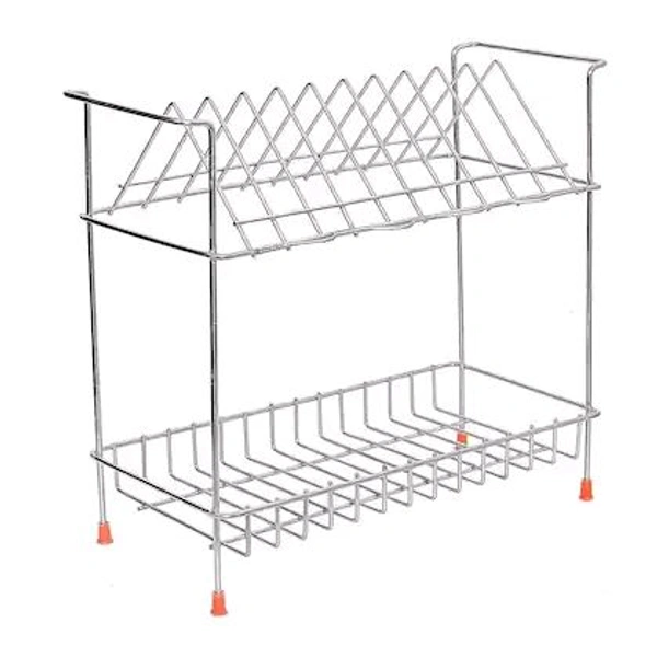 Geschir Steels Stainless Steel 2 Shelf Wall Mount Kitchen Racks | Dish Rack with Cutlery and Plate Kitchen Stand | Modular Kitchen Bartan Stand | Multipurpose Stand