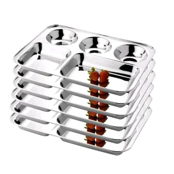BH BARTAN HUB Pack of 6 Stainless Steel Stainless Steel Extra Deep Bhojan Thali/Dinner Plates/Lunch Plates Set of 6 (Dishwasher Safe, Elegant Look, Strong and Durable) Dinner Set