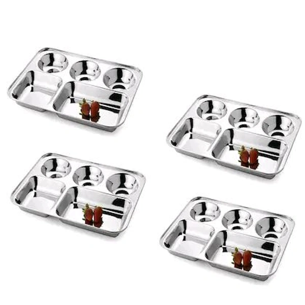 BH BARTAN HUB Pack of 6 Stainless Steel Stainless Steel Extra Deep Bhojan Thali/Dinner Plates/Lunch Plates Set of 6 (Dishwasher Safe, Elegant Look, Strong and Durable) Dinner Set