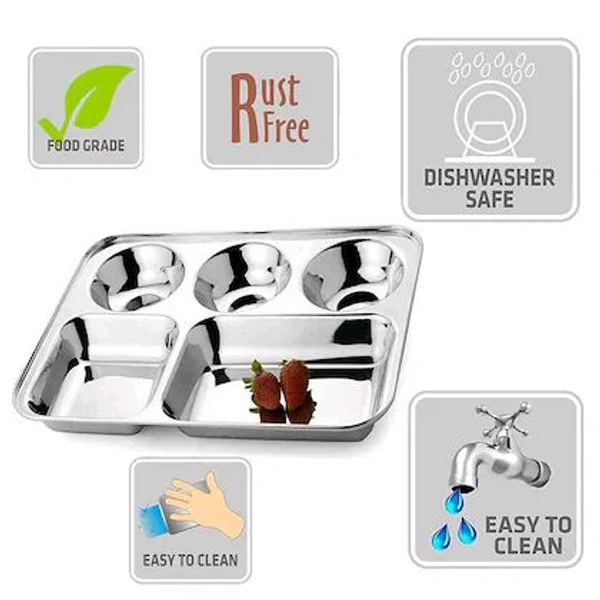 BH BARTAN HUB Pack of 6 Stainless Steel Stainless Steel Extra Deep Bhojan Thali/Dinner Plates/Lunch Plates Set of 6 (Dishwasher Safe, Elegant Look, Strong and Durable) Dinner Set