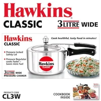 Hawkins 3 Litre Classic Pressure Cooker, Wide Design Pan Cooker, Best Inner Lid Cooker, Silver (CL3W)