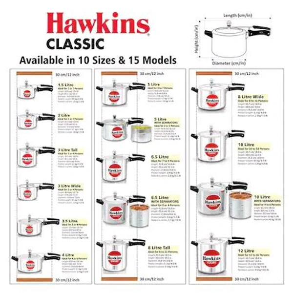 Hawkins 3 Litre Classic Pressure Cooker, Wide Design Pan Cooker, Best Inner Lid Cooker, Silver (CL3W)
