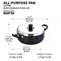 Hawkins Futura 3 Litre All Purpose Pan, Best Non Stick Pan with Stainless Steel Lid, Kitchen Pan, Black (NAP30)