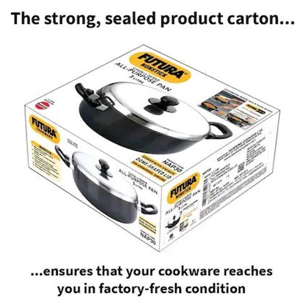 Hawkins Futura 3 Litre All Purpose Pan, Best Non Stick Pan with Stainless Steel Lid, Kitchen Pan, Black (NAP30)