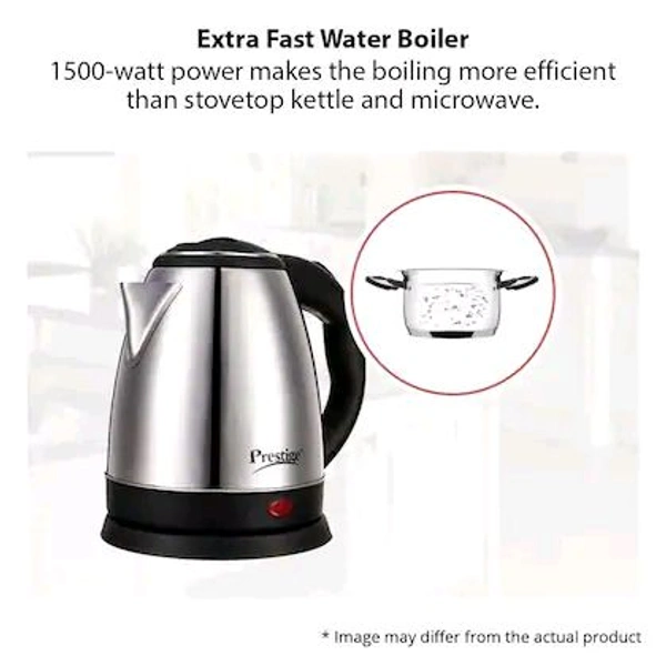 Prestige PKOSS 1.5L 1500W Stainless Steel Electric Kettle, Single-Touch Lid Locking, 360 Degree Swivel Base, Silver