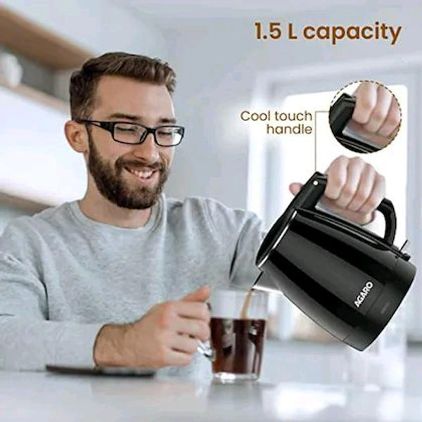AGARO Royal, 1500W, 1.5L Double Layered Cool Touch Electric Kettle, Black