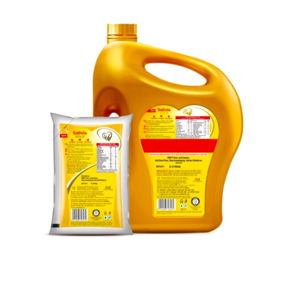 Saffola Sunflower and Rice Bran Blended Cooking Oil-Free 1L Pouch- 5+1 - 5+1