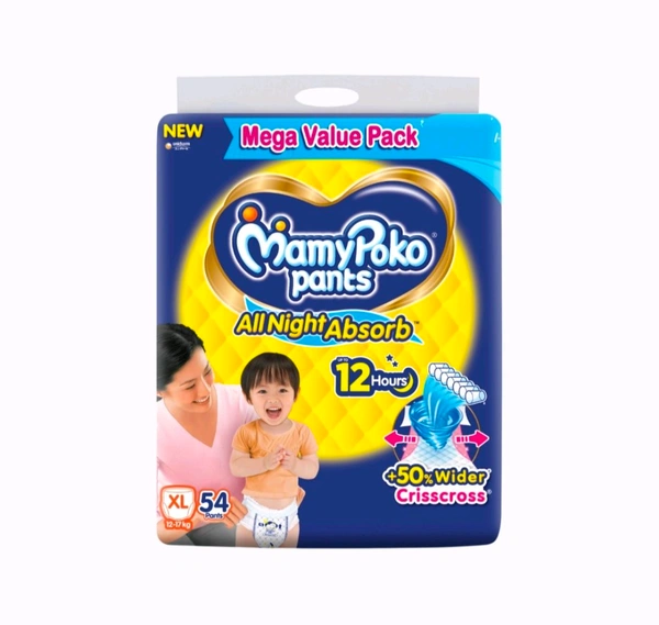 MamyPoko Pants All Night Absorb Diaper (XL, 12-17kg - 54 Diapers) - 54pc, XL. 12-17kg