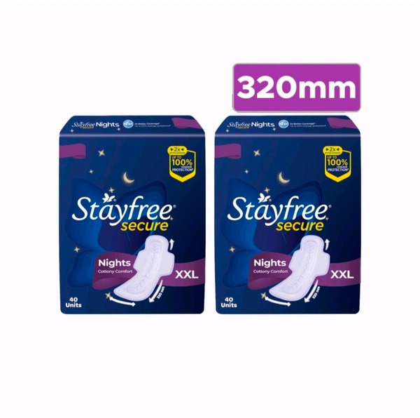 Stayfree Secure Nights Sanitary Pads - Pack of 2 - 2x40 Units