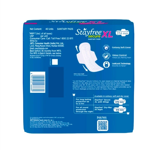 Stayfree Secure Cottony Comfort Sanitary Pads - 2x1 Pack Of 40.Pc
