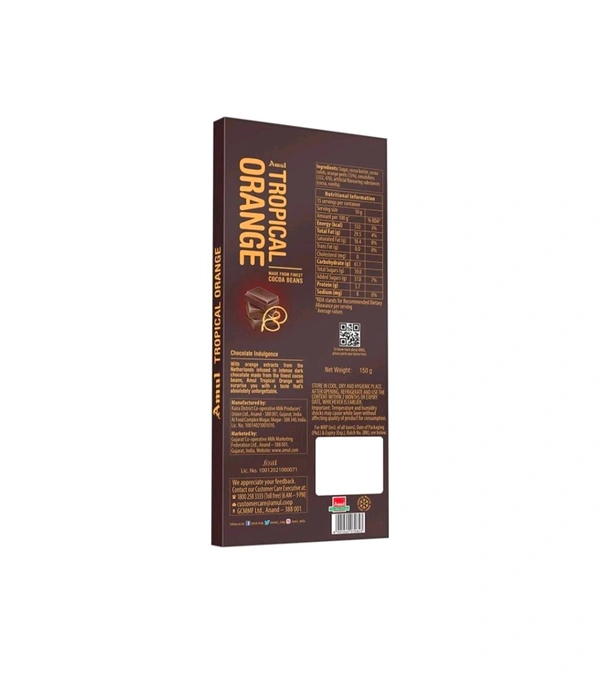 Amul Tropical Orange Dark Chocolate Bar - 150g