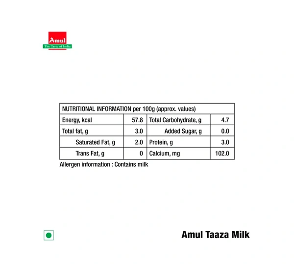 Amul Taaza Toned Milk - 500ml
