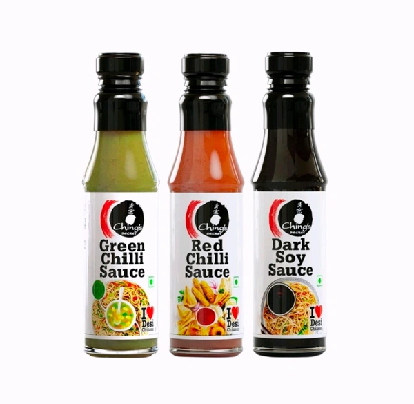 Ching's Secret Red Chilli Sauce + Ching's Secret Green Chilli Sauce + Ching's Secret Superior Dark Soy Sauce Combo - 190 g + 200 g + 210 g