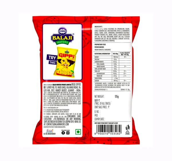 Balaji Crunchem Tomato Twist Wafers - 135g
