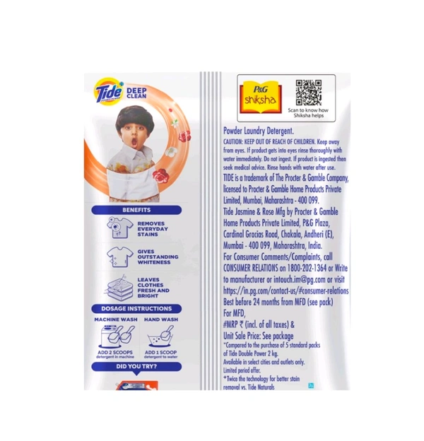 Tide Plus Double Power Washing Detergent Powder (Jasmine & Rose) - 10.kg