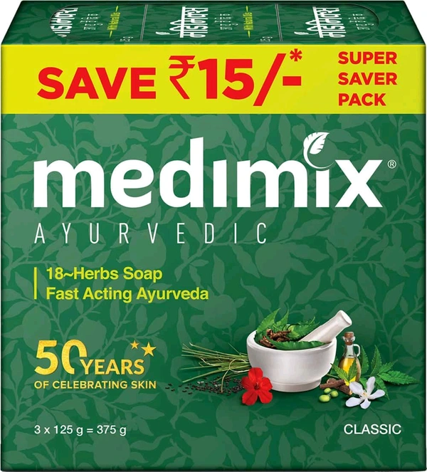 Medimix Ayurvedic Soap With 18 Herbs - Pack of 3 - 3 x 125 g