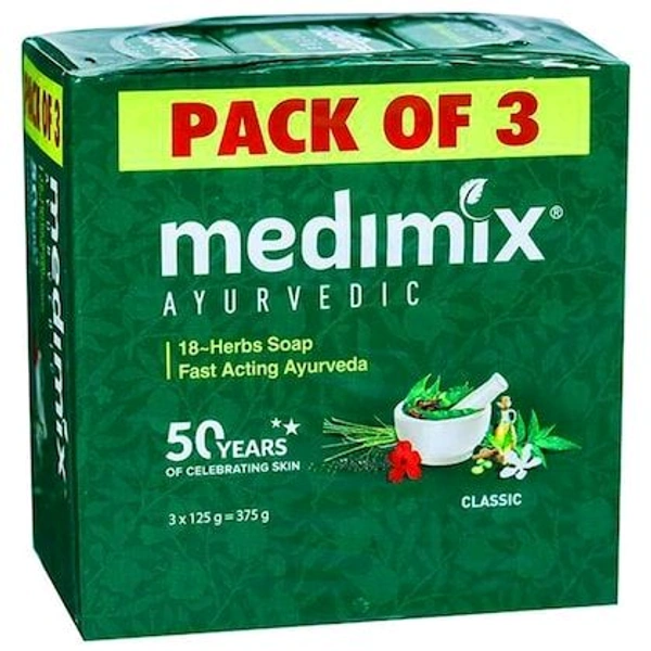 Medimix Ayurvedic Soap With 18 Herbs - Pack of 3 - 3 x 125 g