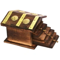 Wooden Hut Shaped Coaster Set