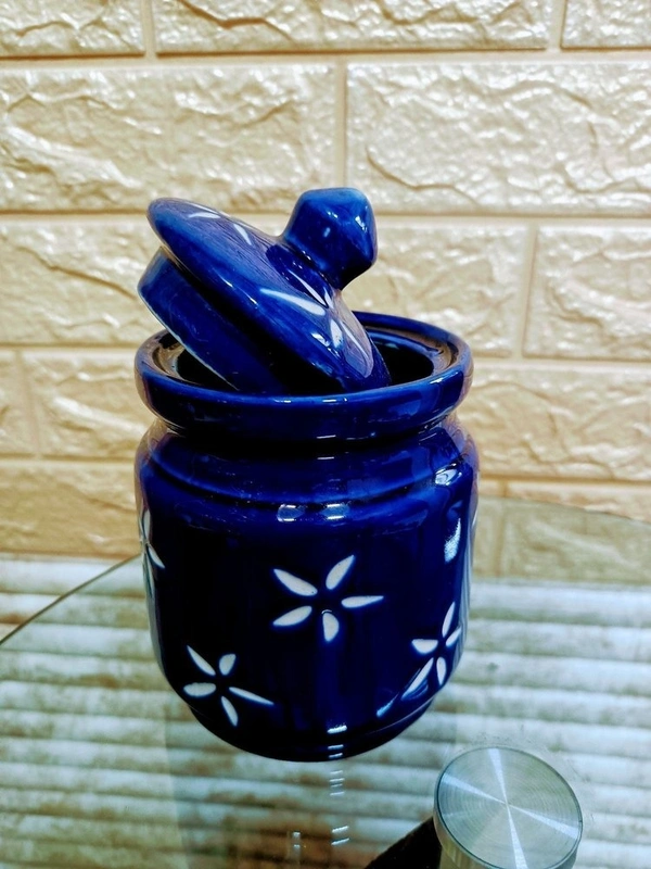 Printed Ceramic Jar - 1000 mL, BLUE