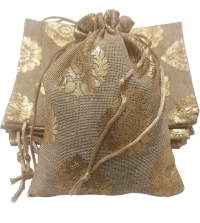 Potli for Gift Wedding Jewelry Packaging - 13CM X 18CM, GLODEN & PINK