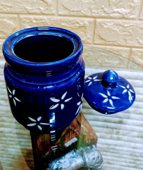 Printed Ceramic Jar - 500 mL, BLUE
