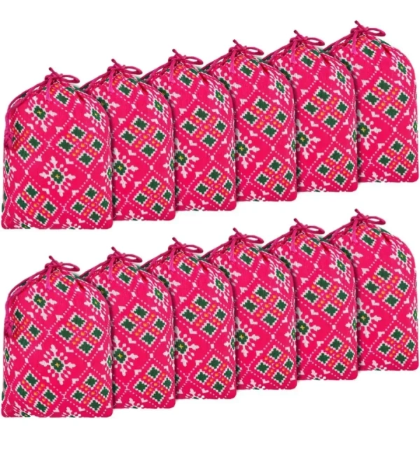 Potli for Gift Wedding Jewelry Packaging - 13CM X 18CM, GLODEN & PINK