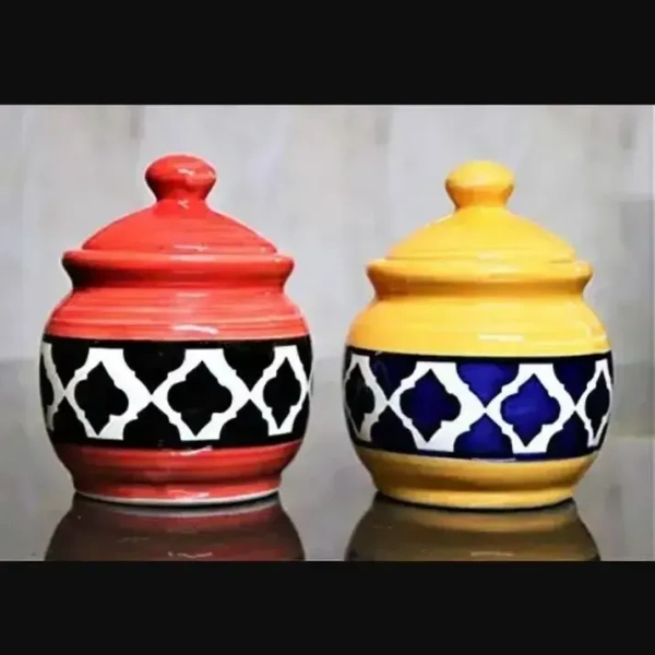 Multicolour Printed ceramic jar - 500 ml, Multi colour