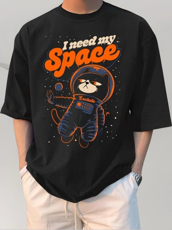 LEOTUDE Half Sleeve Oversized Cottonblend Round Neck Drop Shoulder Printed Men's T-Shirt (Color Black) - Black, M