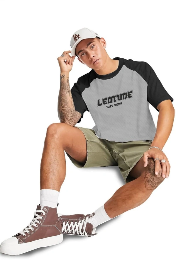 MORION LEOTUDE Men Polycotton Classy Look Dri-Fit Round Neck Half Sleeve Tshirt| Colorful Oversized Fit T-Shirt for Mans - Silver, M