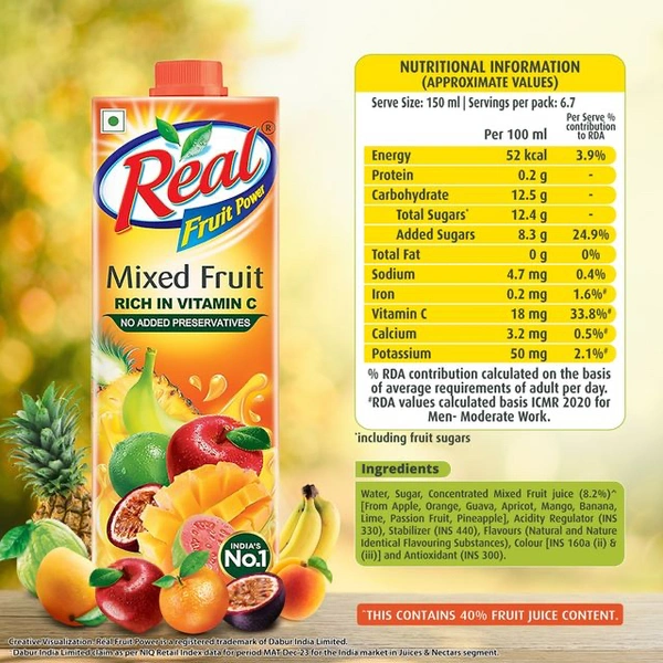 Real Mixed Fruit Juice - 1L | Goodness Of Best Fruits, Daily Dose Of Fruit Nutrition