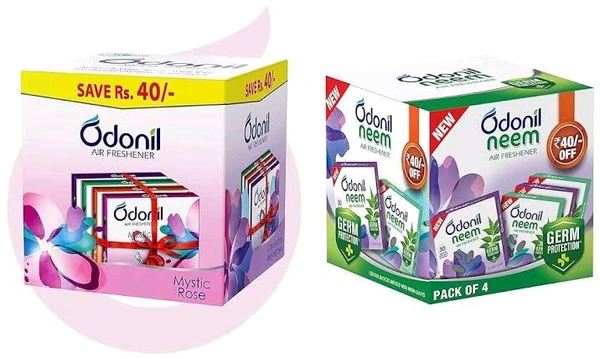 Odonil Bathroom & Toilet AirFreshener Neem Mixed Fragrance Blocks - 384g (48g x Pack of 8) | Fragrances- Jasmine, Lavender, Orchid, Rose| Long Lasting Fragrance | Lasts upto 30 days | Germ Protection 