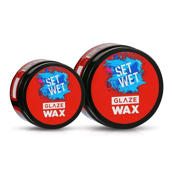 Set Wet HairWax For Men - Glaze Wax, 60g + 25g | Healthy Shine, Strong Hold, Restylable Anytime, Easy Wash off | No Paraben, No Sulphate, No Alcohol