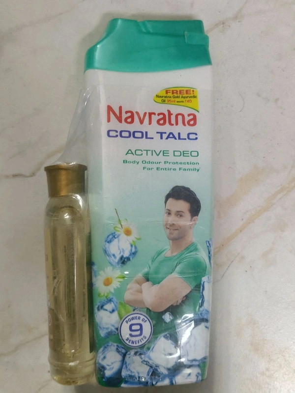 Navratna Cool Active Deo Powder 100gms+ Navratna Gold Ayurvedic Oil 35ml FREE