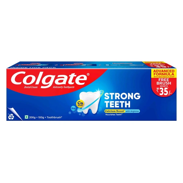 Colgate Strong Teeth Toothpaste 200+100gms + Colgate Toothbrush FREE Worth 35/-
