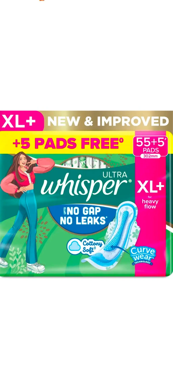 Whisper ULTRA HYGIENE+COMFORT XL+, PROTECTION pack Of 60 Pads