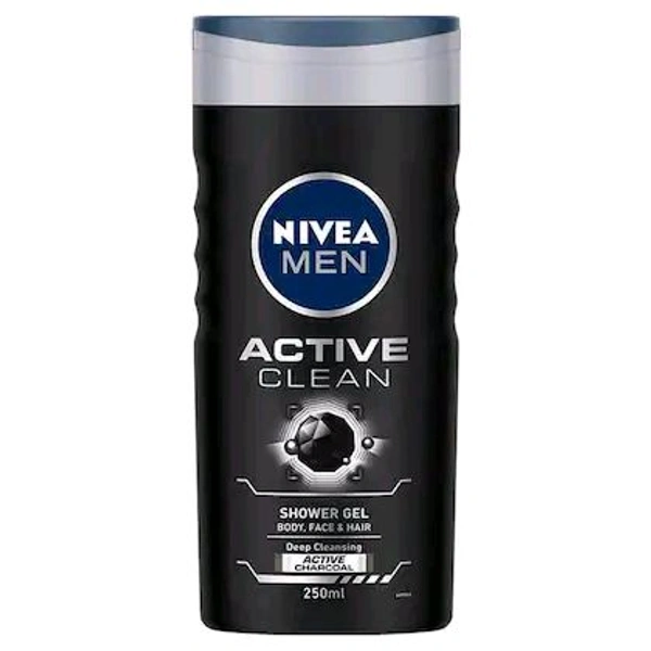 Nivea Men Active Clean Body Wash for Body, Face & Hair, with Active Charcoal for Men 250ml