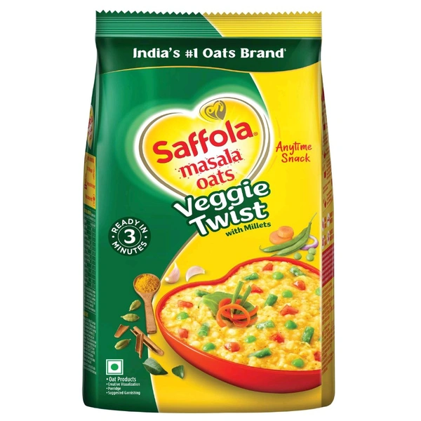 Saffola Masala Oats 500gms(Veggie Twist) Tasty and spicy oats for quick, filling evening snack time