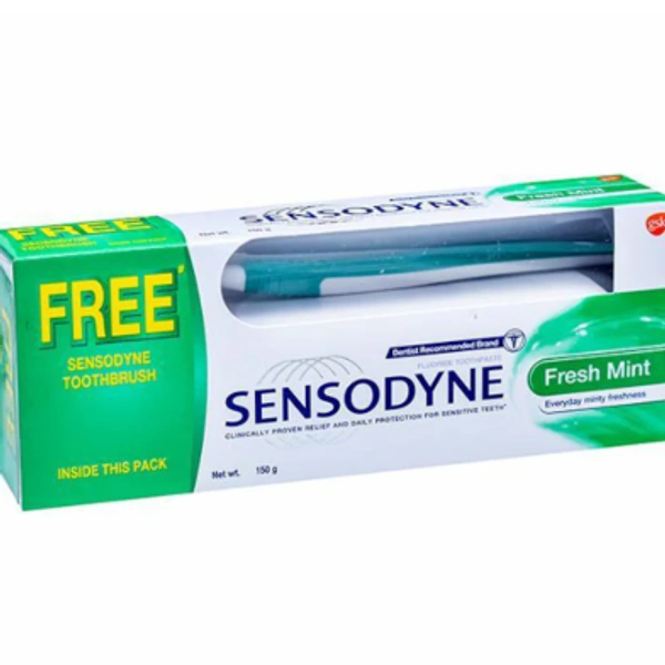 Sensodyne Fresh Mint Toothpaste 150gms+ Sensodyne Toothbrush Worth 65/- FREE