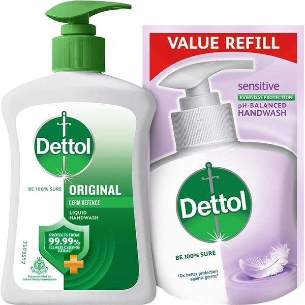 Dettol Original 200ml Handwash With Pump Bottle + 175ml Dettol Handwash Refill FREE Worth 63/-