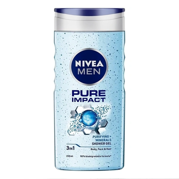 Nivea Men Pure Impact Body+Hair+Face Wash 250ml