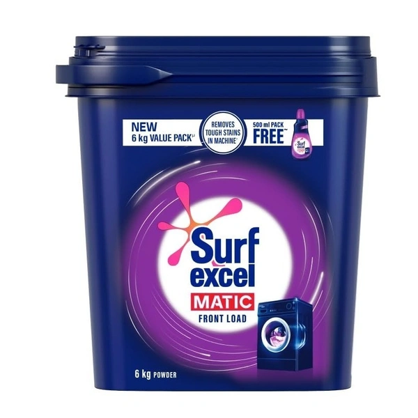 Surf Excel Matic Front Load Detergent Powder 6kg (500ml Surf Excel Liquid & Bucket FREE)