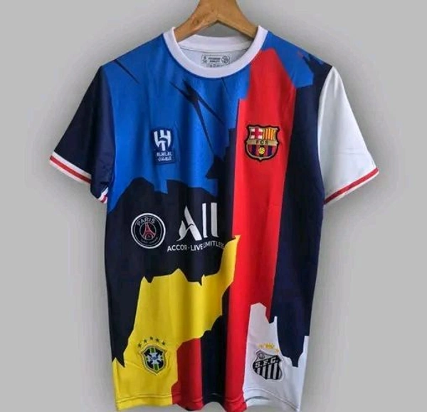 Neymar Jr Tribute Jersey
Vibrant multicolor jersey honoring Neymar Jr’s legendary career. Features club logos of Barcelona, PSG, Santos, Brazil & Al-Hilal. Stylish, breathable, and premium fabric. A must-have for every football fan!

Size: S to XXL | Premium Quality

