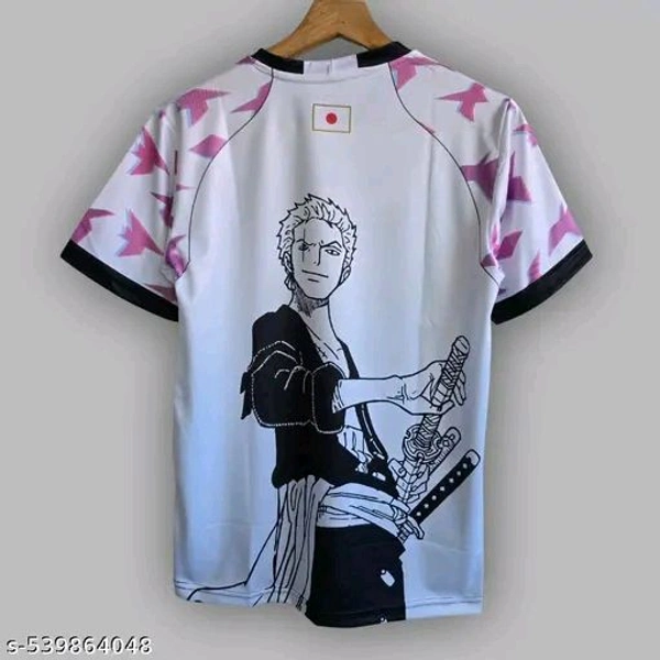 "Fuse football with anime in this Japan jersey featuring Zoro from One Piece. Bold graphics, premium fabric, and a unique tribute to both samurai spirit and soccer passion. Perfect for anime lovers and fans alike. COD & pan-India delivery!" - Black, M